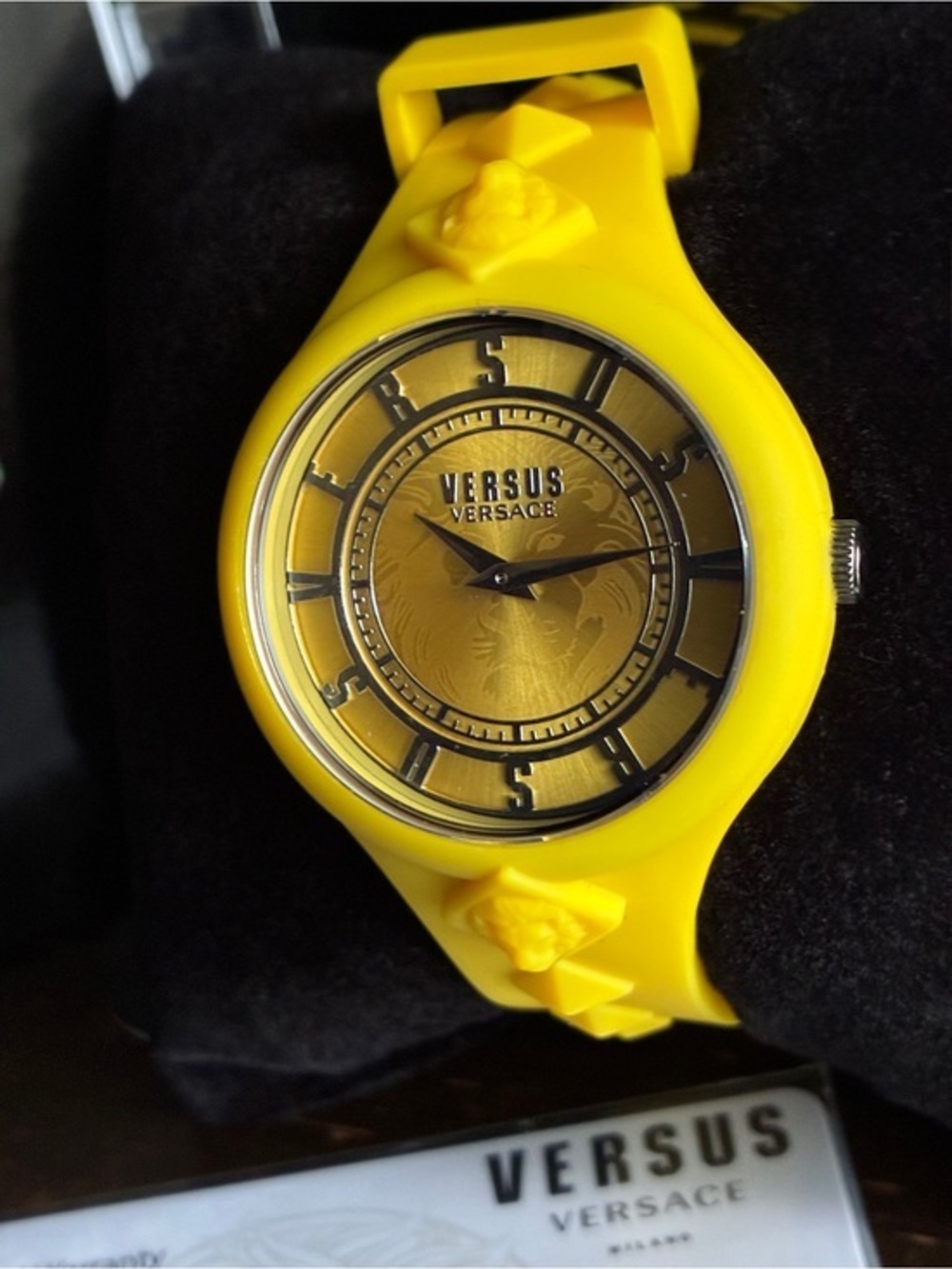 VERSACE WATCH,Versus Versace Bright Yellow Silicone Watch with Gold Dial.